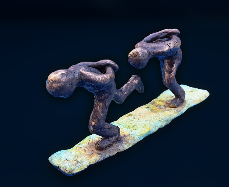 Schaatsers - in brons bevroren - figuratief